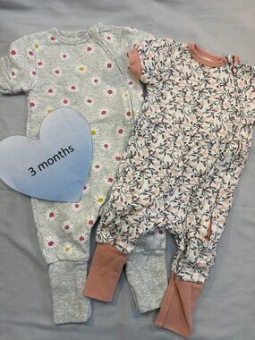 Blumind - pair of Adorable Floral and Patterned Kids Footies/Onesies/Rompers